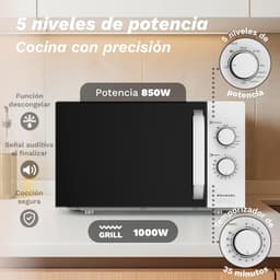 Magnetron met grill - Combimagnetron Grillfunctie - Snel Eten Bereiden - 3 Combinatiemodi - 25 Liter - Wit — thumbnail 3