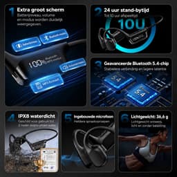 Bone Conduction Koptelefoon – Bluetooth 5.4 Sporthoofdtelefoon met 32GB MP3-Speler – IPX8 Waterdicht – Lichtgewicht – Voor Hardlopen, Fietsen, Fitness & Zwemmen - Zwart — thumbnail 5