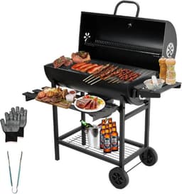 grill houtskoolgrill, met XXL-grillrooster, brandwondbestendige handschoen, thermometer, aslade, verstelbare bodem, grote houtskoolgrill (Basic) — thumbnail 1