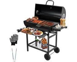 grill houtskoolgrill, met XXL-grillrooster, brandwondbestendige handschoen, thermometer, aslade, verstelbare bodem, grote houtskoolgrill (Basic)