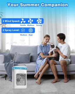 Draagbare airconditioner met ventilator - Mini verdampingsairconditioner - Beschikt over 3 windsnelheden en 2 nevelstanden - Geschikt voor slaapkamers, kantoren, woningen en campings - Wit - 178*147*295 mm — thumbnail 4
