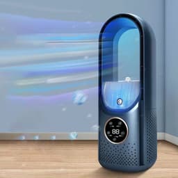 Luchtkoeler - Bladeloos -Mini desktop luchtkoeler - Luchtkoeler- Koelunit -USB oplaadbaar -Draagbaar - 6 ventilatorsnelheden- Bevochtiging en luchtzuivering - Timerfunctie - Sfeerverlichting - Geschikt voor gebruik op het bureau en buitenshuis -Blauw — thumbnail 5