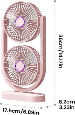 Ventilator - Tafelventilator - Fan - Bureauventilator - Stille ventilator met dubbele kop - Kantelbaar en oplaadbaar - Geluidsarme koeling - Mini-formaat - Geschikt voor thuis, kantoor en klaslokaal - roze — thumbnail 2