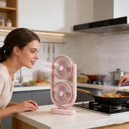 Ventilator - Tafelventilator - Fan - Bureauventilator - Stille ventilator met dubbele kop - Kantelbaar en oplaadbaar - Geluidsarme koeling - Mini-formaat - Geschikt voor thuis, kantoor en klaslokaal - roze — thumbnail 5