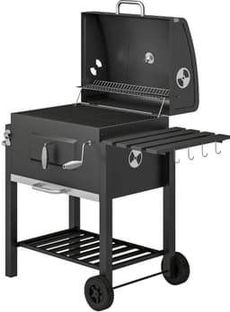 Premie Houtskool Barbecue - Smoker Barbecue - Houtskoolgrill - met Deksel, Handgrepen, Thermometer, Wielen, Warmhoudrek, 2 Grillrooster - BBQ voor Kamperen, Buiten, Tuin - 113 x 65 x 108 cm - Zwart — thumbnail 3