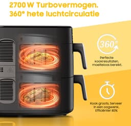 AIMASON Airfryer 10L dubbele stapel - 2700W Heteluchtfriteuse met 2 kamers - XXL Heteluchtfriteuse met verticale dubbele kamer - 6-in-1 Functies - Max 230°C - Bespaart 50 procent ruimte - Receptenboek — thumbnail 3
