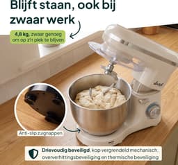 Vivid Green 2000W Keukenrobot - 6.2L - Mixer met Mengkom - Keukenmachine - Keukenmixer - Creme — thumbnail 4