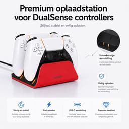Sounix Oplaadstation geschikt voor PS5 / PS5 Slim / PS5 PRO / DualSense Controller - PS5 accessoires - Dual Oplader - Charging Dock - Rood — thumbnail 4