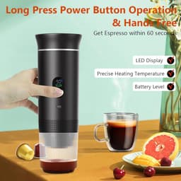 Koffiemachines - Koffiezetapparaat - Draagbare elektrische espressomachine - 3-in-1 draagbaar koffiezetapparaat met zelfverwarmende functie - USB-C-oplaadpoort - Voor camper - Kamperen - wandelen en kantoor - Grijs — thumbnail 4