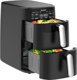 Dubbele Kamer Airfryer - Heteluchtfriteuse XXL - Gezinsmaaltijden Bereiden - Ruimtebesparend Verticaal Design - 10 Liter - Zwart — thumbnail 1