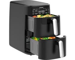 Dubbele Kamer Airfryer - Heteluchtfriteuse XXL - Gezinsmaaltijden Bereiden - Ruimtebesparend Verticaal Design - 10 Liter - Zwart