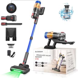 Steelstofzuiger Draadloos-Accu Stofzuiger-50 kPa Zuigkracht-60 Min Gebruiksduur-LED Display-HEPA Filter-Anti-Klit Borstel-Voor Tapijt Dierenharen Auto-1,5 L-blauw — thumbnail 1