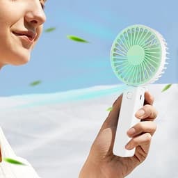 Handventilator - Draagbare Ventilator - Mini Ventilator - USB Oplaadbaar - 3 Standen - Draadloze Tafelventilator - Voor Thuis, Kantoor, Buiten En Reizen - Wit / Groen — thumbnail 2