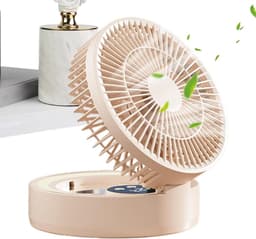 Kleine ventilatoren voor slaapkamer | 5 snelheden USB-oplaadbare ventilator | Ingebouwde LED-lamp en make-upspiegel opvouwbare timerfunctie nachtkastje ventilator - voor nachtkastje, slaapzaal, auto — thumbnail 1
