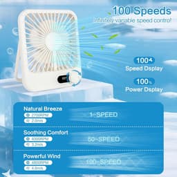 Bureauventilator oplaadbaar - 100 standen - LED display - 17 cm — thumbnail 3