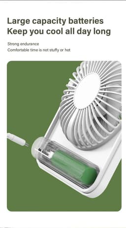 Oplaadbare USB-C Tafelventilator met LED Display, Vouwbaar en Stil, 180° Verstelbare Mini Ventilator voor Kantoor en Thuisgebruik, 2000mAh Accu - Wit — thumbnail 4