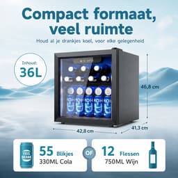 Celestul Drankenkoelkast 36L - Mini Koelkast voor 55 Blikjes - Vrijstaand - Ultralage Koeling - Voor Bier, Frisdrank & Sap - Zwart — thumbnail 2