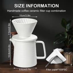 Dailygoods- Koffiezetapparaat 450 ml - Keramische Koffiedruppelaar - Porseleinen Koffiefilter - 100 Papieren Filters - Handmatige Koffiepot - BPA-vrij - Koffiemaker — thumbnail 3