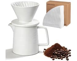 Dailygoods- Koffiezetapparaat 450 ml - Keramische Koffiedruppelaar - Porseleinen Koffiefilter - 100 Papieren Filters - Handmatige Koffiepot - BPA-vrij - Koffiemaker