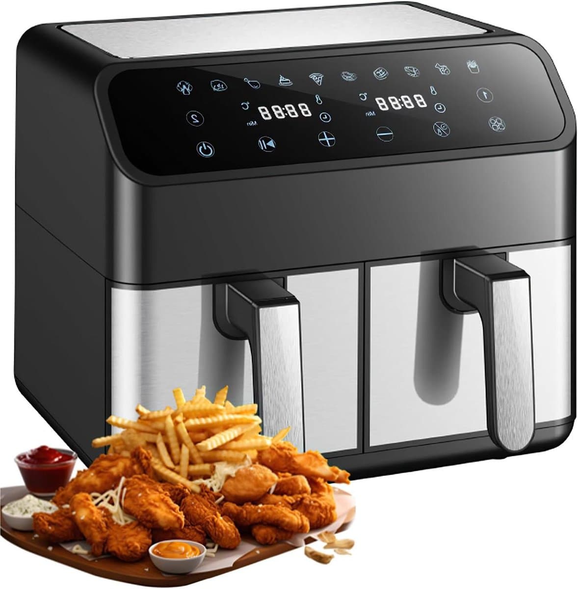 Heteluchtfriteuse Dubbele Kamer - Airfryer Dual Zone - Gezond Koken - Twee Gerechten Tegelijk - 8 Liter - Zwart — afbeelding 1