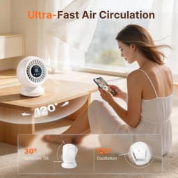 Tafelventilator Oplaadbaar – Stil 22 dB – 120° Oscillatie – 12000 mAh – Wit — thumbnail 2