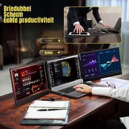 YOR® Professionele Portable Monitor Pro 2024 - Full HD - 13” / 17,3” Tri-Screen - Inclusief Beschermhoes en Kabels - Krachtige Laptop Scherm Uitbreider - Zwart - 36cm x 21cm x 4cm — thumbnail 4