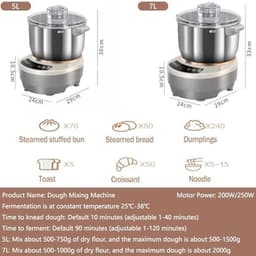 Elektrische Deegmixer - Kneedmachine - Bakken Thuis - Met Fermentatie - 5L of 7L - Zilver — thumbnail 5