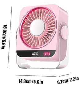 Tafelventilator met Koelelement - Mini Ventilator -Ventilator met digitaal batterijdisplay - Aircooler - Luchtkoeler - USB Ventilator - Mini Airco - Bureau Ventilator - Ventilator met Water - Waterkoeling - Air Cooler -Roze — thumbnail 2