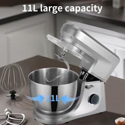 Keukenmixer - Voedselmixer - Bakken en koken - Krachtige 1700W motor - 11L capaciteit - Zilver — thumbnail 4