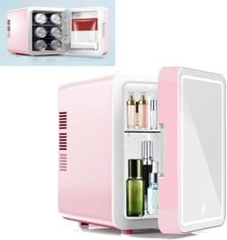 KZQ Minicoelkast voor cosmetica 4 liter 2-in-1 draagbaar roze glazen deur voor auto kantoor camping thuis — thumbnail 1