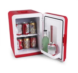 KZQ Mini koelkast 15 liter 2-in-1 minibar koel en warm AC/DC 230V/12V draagbaar rood zwarte glazen deur voor auto kantoor camping thuis eten drinken — thumbnail 3
