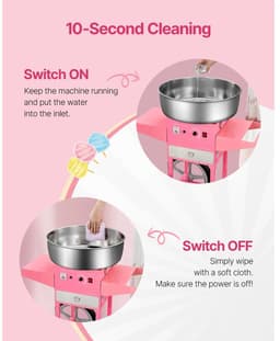M-Goods - Suikerspinmachine met Kar - Professionele Suikerspin Maker - 1000W - 52 CM RVS Kom - Roze — thumbnail 3