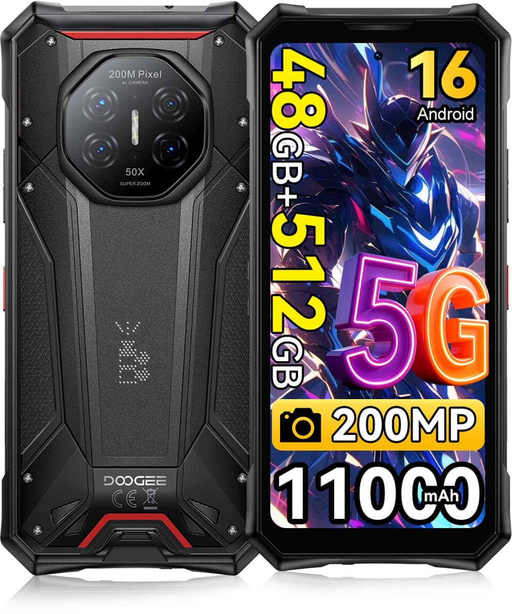 DOOGEE S300 PRO Robuuste smartphone 5G - 6.78 inch FHD+ 120Hz - 48GB RAM - 512GB ROM - 11000mAh 66W - Android 16 - 200MP+36MP Camera - Outdoor Smartphone IP68/IP69K - Dual Sim Telefoon - NFC GPS - Zwart — afbeelding 1