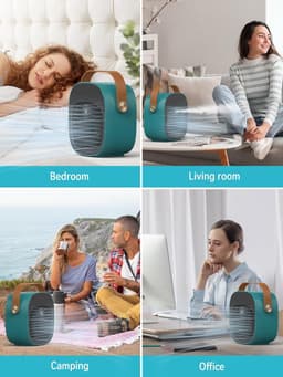 Draagbare Airco en Luchtbevochtiger 2-in-1 - Tafelventilator met 3 Snelheden - Oplaadbaar via USB - Voor Thuis, Kantoor en op Reis - 1 Stuk (Groen) — thumbnail 2