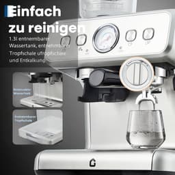 Professionele Pistonmachine met Bonenmaler en Melkopschuimer - Espressomachine met Drukmeter - 20 Bar - 2.8 Liter - Voor Espresso & Cappuccino — thumbnail 3