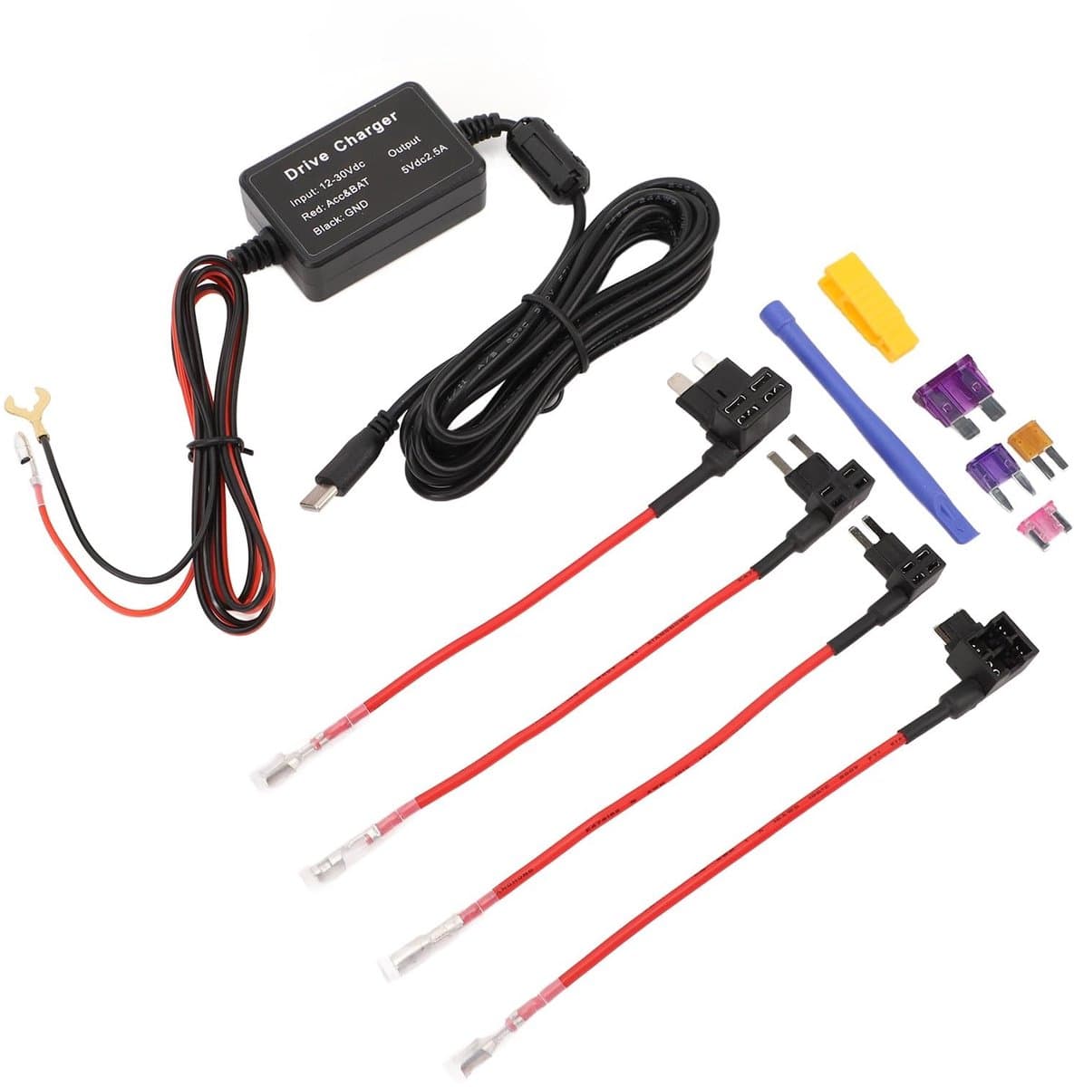 Dailygoody - Dash Cam Hardwire Kit - Laagspanningsbeveiliging - Ideaal voor GPS - 12V naar 5V - 3,2M Kabel - Geschikt voor Auto's — afbeelding 1