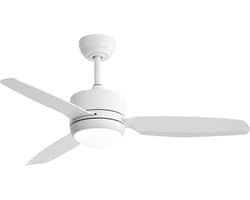 Plafondventilator Met Lamp - 3 ABS Bladen - Ø 46 inch - Dimbare lamp met 3 lichtstanden - 6 standen voor de windkracht - Met Afstandsbediening - LED's Light - Wit