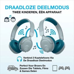JLab JBuddies Draadloze Kinderkoptelefoon - Hoofdtelefoon Kinderen Draadloos & Bedraad (2-in-1) - 85 dB Veilig Volumebegrenzer - 50+ uur - Met Microfoon - Bluetooth - Vanaf 2 jaar – Koptelefoon Kinderen - Blauw — thumbnail 5