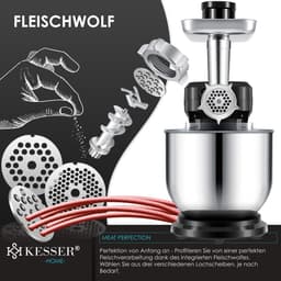 KESSER® 3 in 1 Keukenmachine Foodprocessor - Keukenmixer - Keukenrobotor K-KM 3000 met Kneder Multifunctionele Mixer 5,5 L Kom met 3 Menggereedschappen 1,5 L Sapcentrifuge Worstset Pasta & Koekjesvormen - Zwart — thumbnail 5