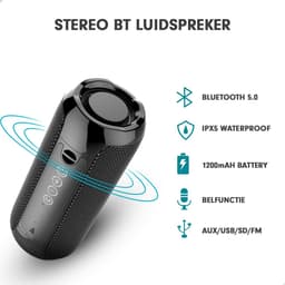 AG220 Bluetooth Speaker - Draadloos - Muziek box - 10 watt - Speakers – Draadloos – werkt op bluetooth - Spat Waterdicht - Zwart — thumbnail 4