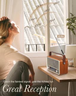 Vintage Draagbare Radio - AM/FM/SW Radio met Bluetooth - 1800 mAh Batterij - USB/TF/AUX - Geschikt voor Ouderen — thumbnail 3
