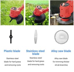 Bosmaaier Electrisch - Grastrimmers met Accu - Grasmaaier - Handmaaier met Wielen -Zwart met Rood — thumbnail 4