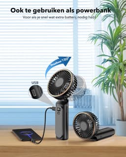 Handventilator met 6 Windstanden en Powerbank functie - Draagbare ventilator - Tafelventilator - Nekventilator - Mini ventilator — thumbnail 5