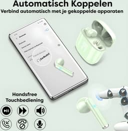 Draadloze Oortjes met LED Display - Bluetooth 5.3 - Groen - Volledig Draadloos - Oordoppen met Microfoon - Oordopjes Bluetooth - Earbuds — thumbnail 5