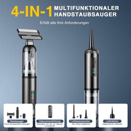 Sander Shop Handstofzuiger, 4-in-1 handstofzuiger accu, 16000 Pa autostofzuiger, sterk, 3 versnellingen mini-stofzuiger voor auto, huis, dierenharen, zwart — thumbnail 3