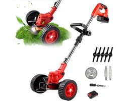 Grastrimmer accu grastrimmer elektrische grasmaaier inklapbaar met wielen 21 V accu grasmaaier met verstelbare telescoopstang geschikt voor snel maaien gazon boerderij