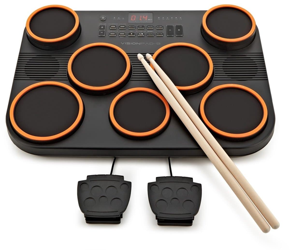 VISIONPAD-9 Draagbare Elektronische Drumpad, 7 Mesh Pads, 2 Pedalen — afbeelding 1