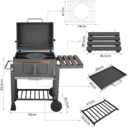 Barbeque - Houtskool BBQ Grill - Barbecuevat met Wielen - Voor Buiten - 113 x 53,5 x 100 cm - Rokers Barbeque - — thumbnail 2