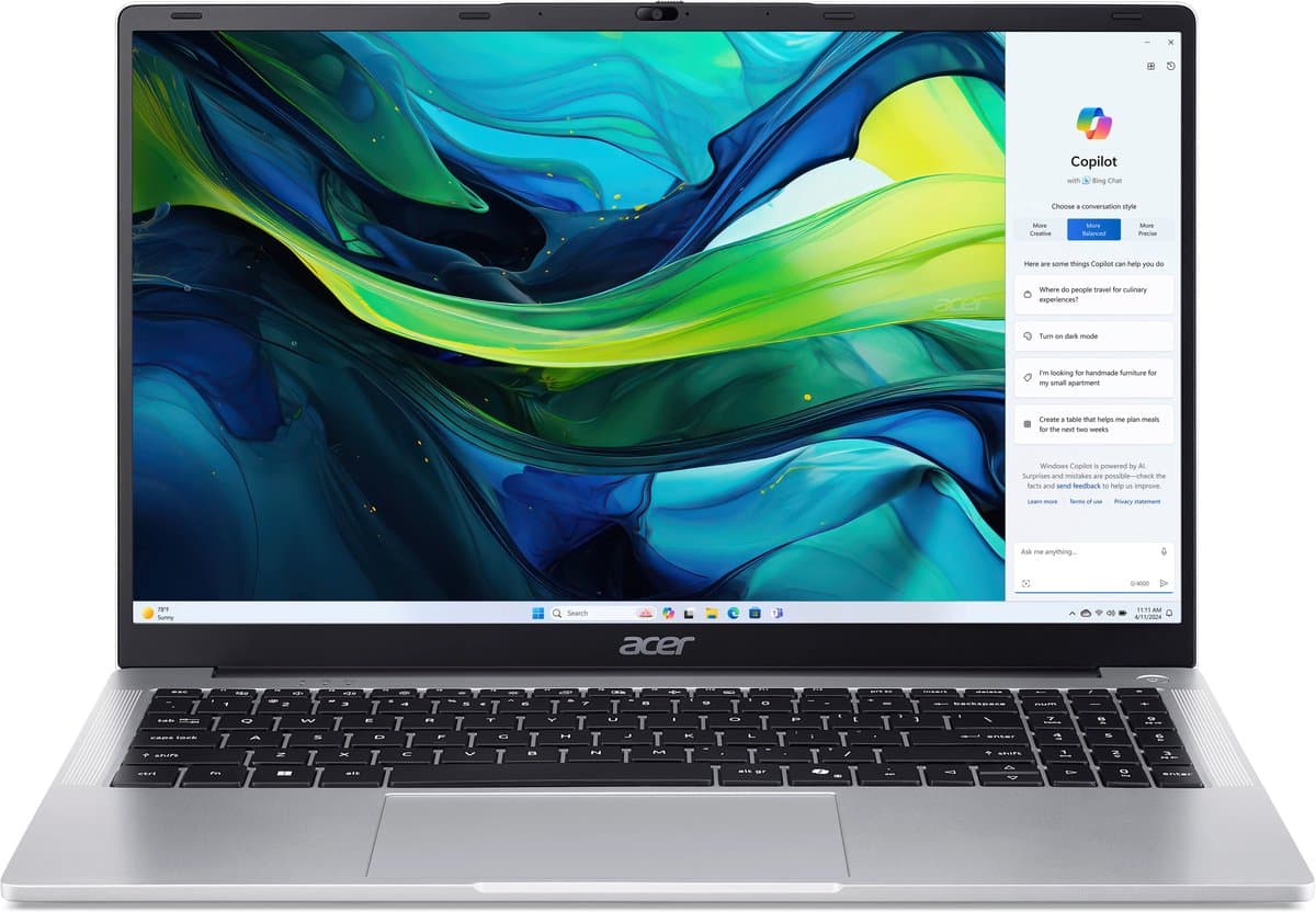 Aspire Lite AL15-32P-C9SJ - Laoptop - 15 inch - N4500 - 8GB - 128GB Silver - incl 1 jaar Microsoft Personal 365 - Zilver — afbeelding 1