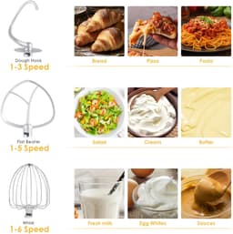 Lunekiss Keukenmixer 6L met RVS mengkom, LED-timer en 1200W stille DC-motor - 6 snelheden, standmixer met accessoires set - Zilver — thumbnail 2